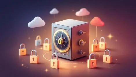 Secure digital vault with multiple locks and cloud symbolizing cloud security