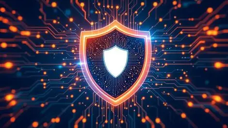 Shield symbol with circuit patterns ai protection security illustration