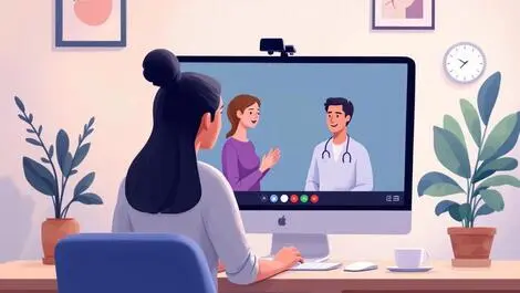 Digital illustration calm therapist patient virtual mental health session home