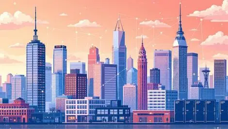 Detailed illustration busy canadian city skyline network infrastructure ai modernization