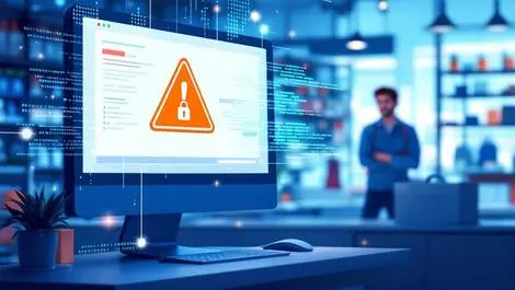 Realistic computer screen locked warning retail store worker digital code