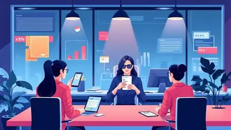 Modern illustration office scene new zealand employees digital payslip payment fintech