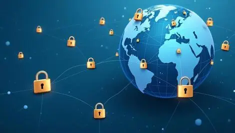 Digital network globe connected lines traditional padlocks few enhanced encryption