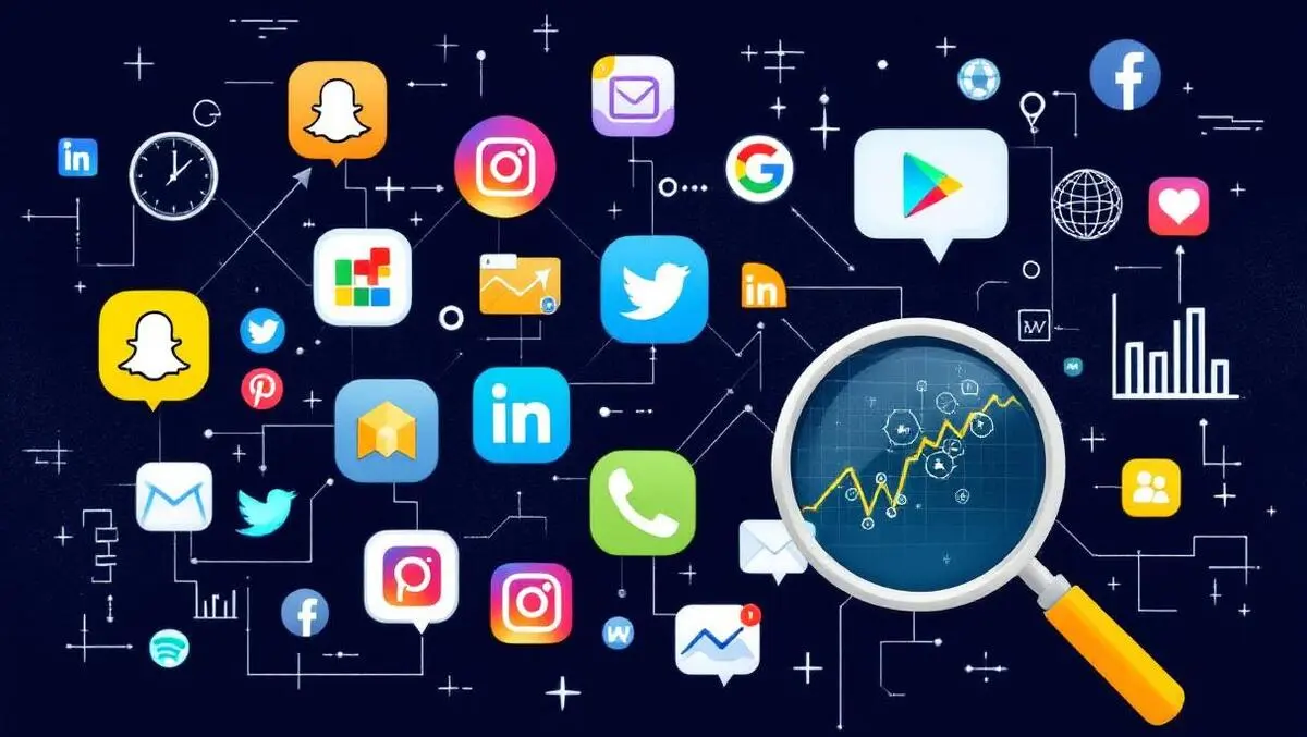 Interconnected social media icons digital graphs real time analytics