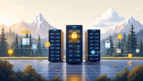 Realistic secure modern data center canada servers digital security icons