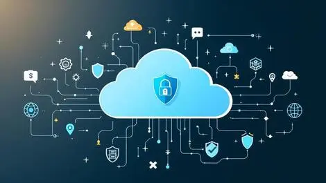 Secure digital cloud with data icons shield symbols data protection business continuity