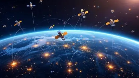 Illustration multiple satellites orbiting earth iot connectivity leo