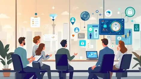 Canadian professionals ai cybersecurity training modern office digital icons