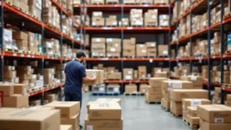 Realistic warehouse internal organization returns management packages sorting retail