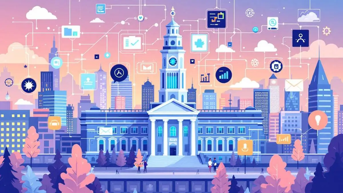 City hall building digital interface technology integration public sector north american cityscape