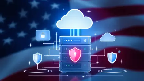 Secure data server cloud shields american flag us government storage