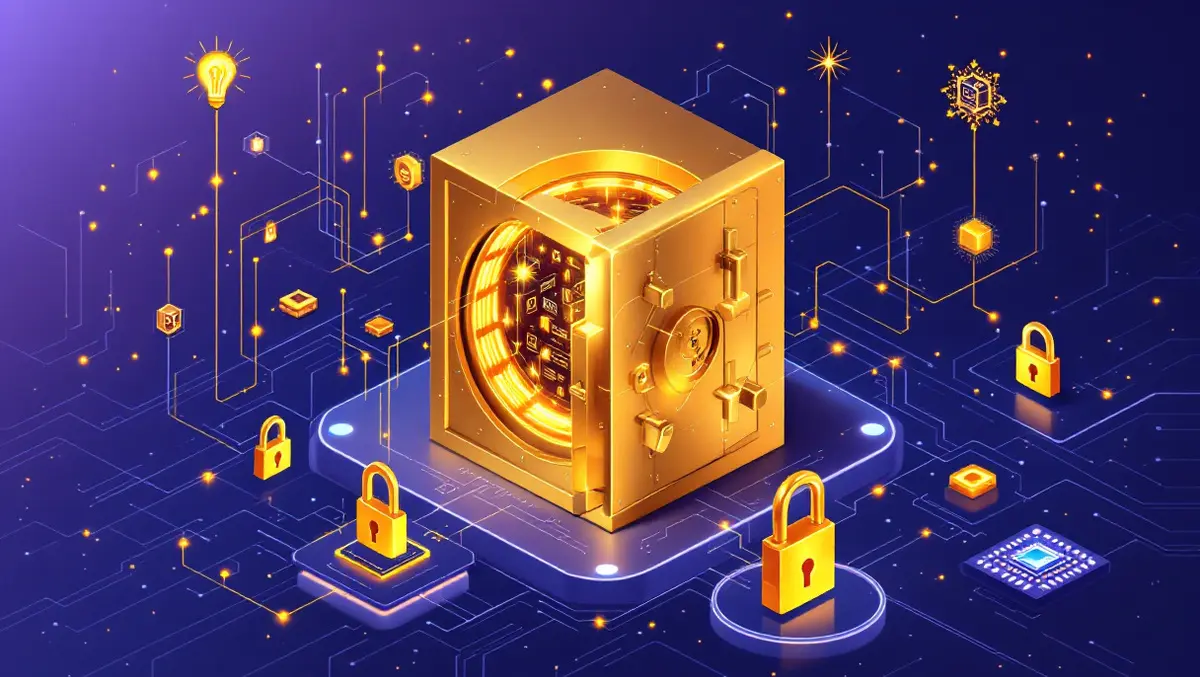 Golden vault glowing digital data streams secure ai enterprise tech