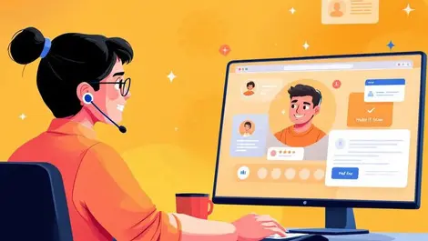 Modern office employee receiving remote it support collaboration tech