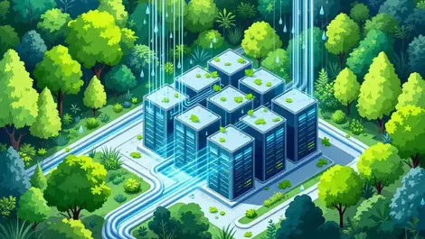 Modern french data center surrounded by greenery advanced eco friendly cooling