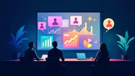 Business meeting hr professionals review colorful charts employee feedback