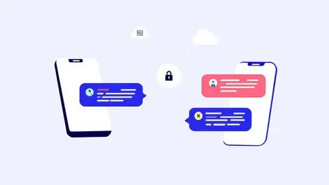 Smartphones encrypted message exchange digital lock cloud storage illustration