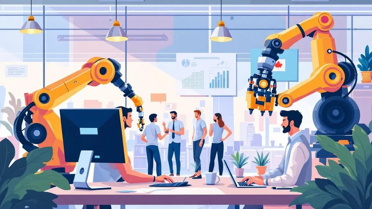 Canadian office workers collaborating robotic arms ai technology productivity