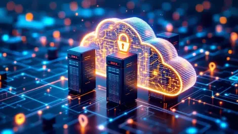 Cloud servers interconnected digital lines data integration security neural network ai