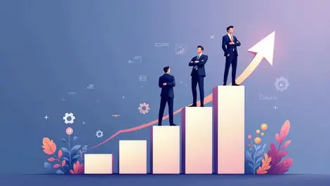 Executive team on rising arrow graph ai driven revenue growth