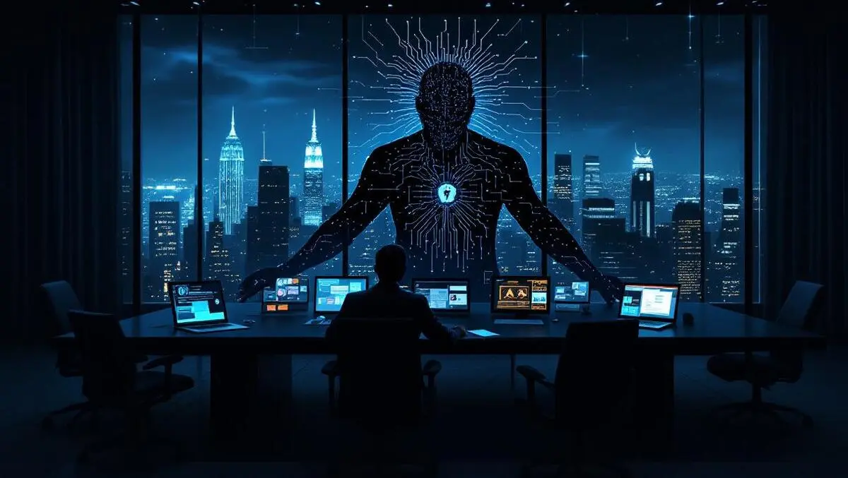Ciso boardroom ai cyber threats glowing screens city night