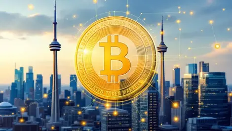 Toronto skyline cn tower cad coin blockchain regulated token