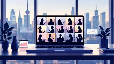 Toronto highrise virtual meeting laptop investor platform charts