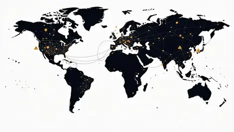Editorial world map middle east highlight network warning lines